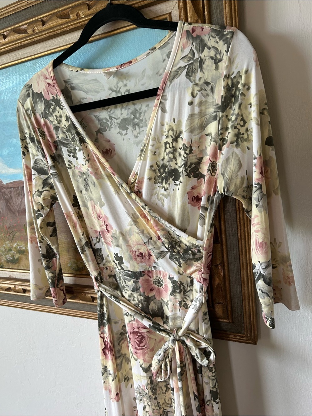 Pinkblush Maternity Floral Wrap Dress in Cream, Pink, Green